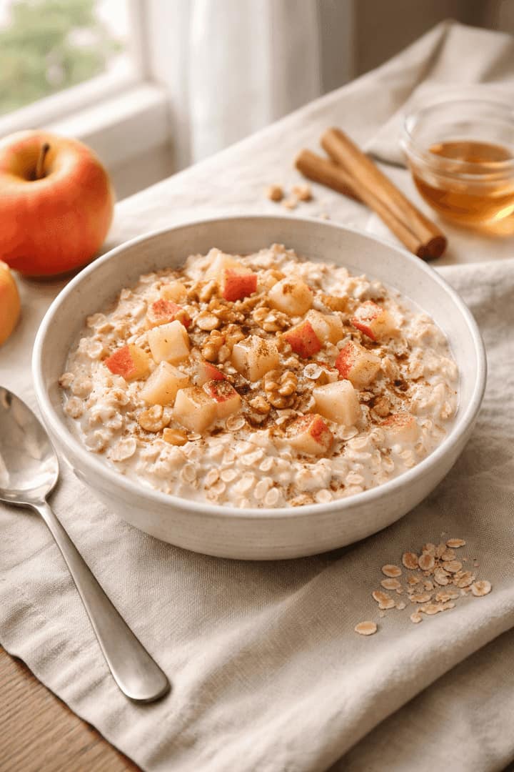 Apple Cinnamon Bircher plated and ready to serve.