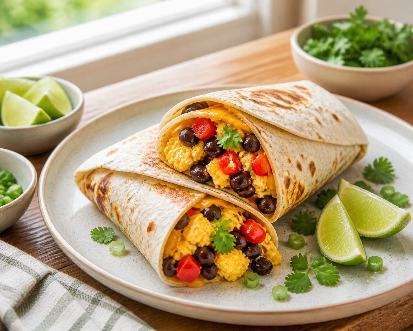 Black Bean Pepper Breakfast Wraps plated and ready to serve.