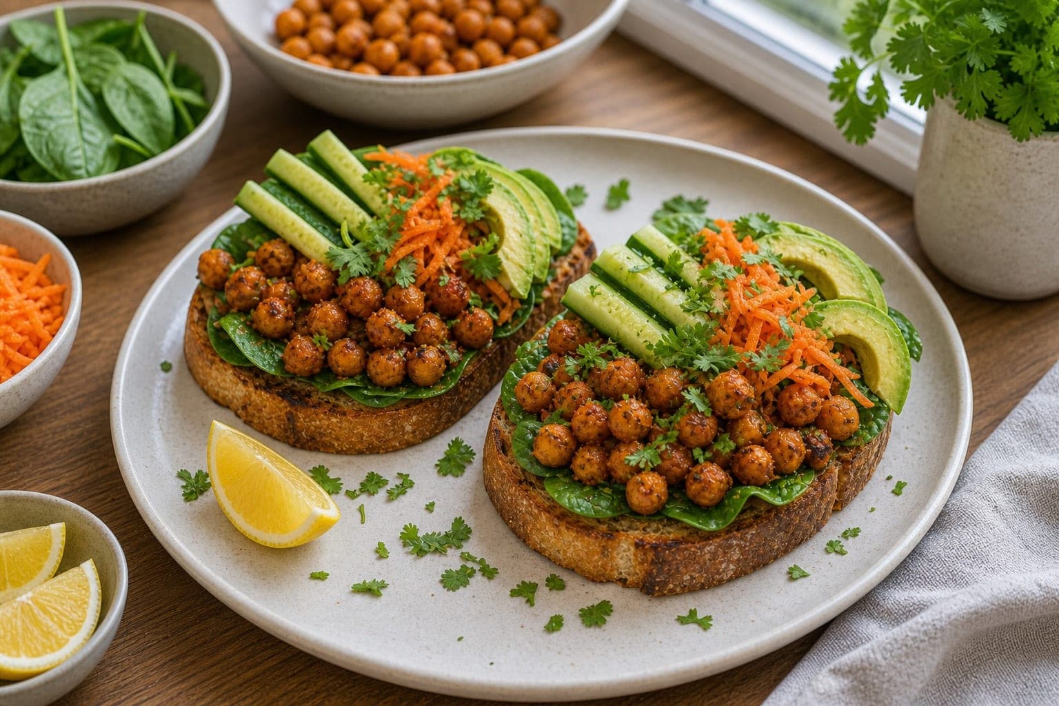 Harissa Chickpea Cucumber Toasts cooking step 6: Pack or serve.