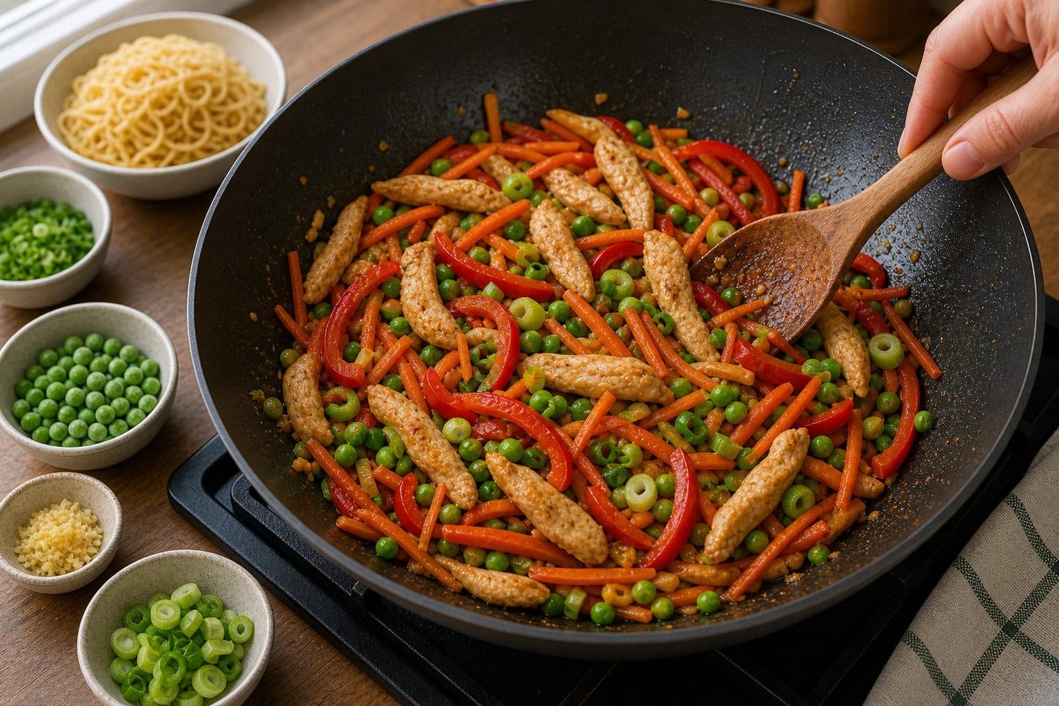 Lime Ginger Chicken Veg Noodles cooking step 5: Add the vegetables.