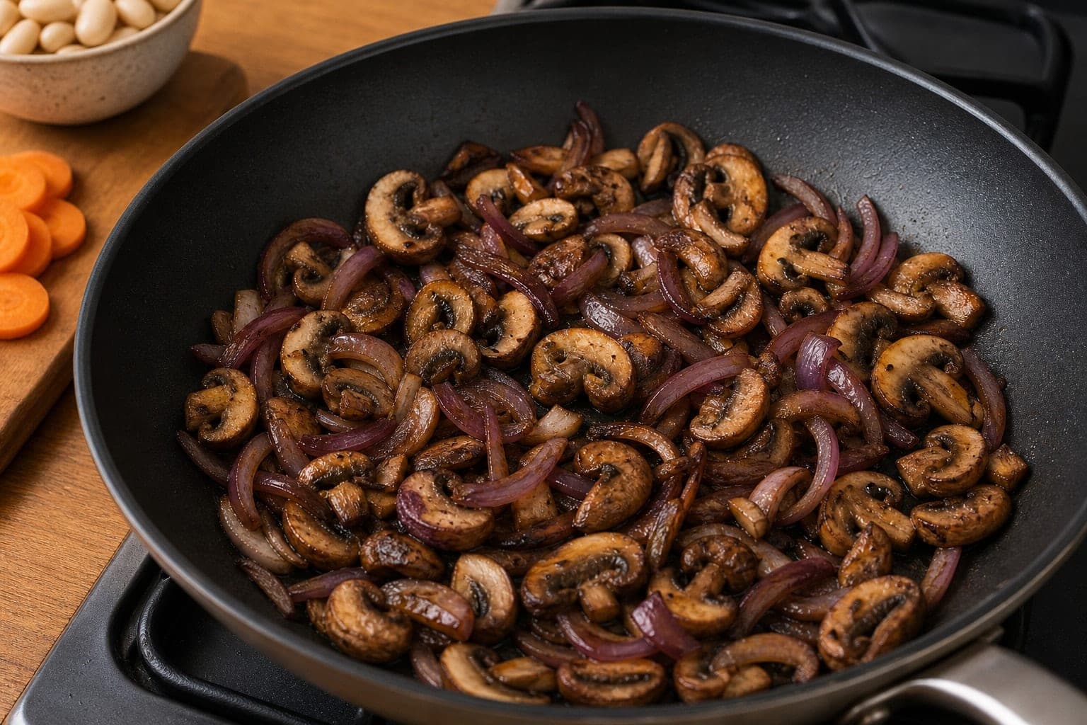 Mushroom Butter Bean Mash Bowls cooking step 3: Brown the mushrooms.