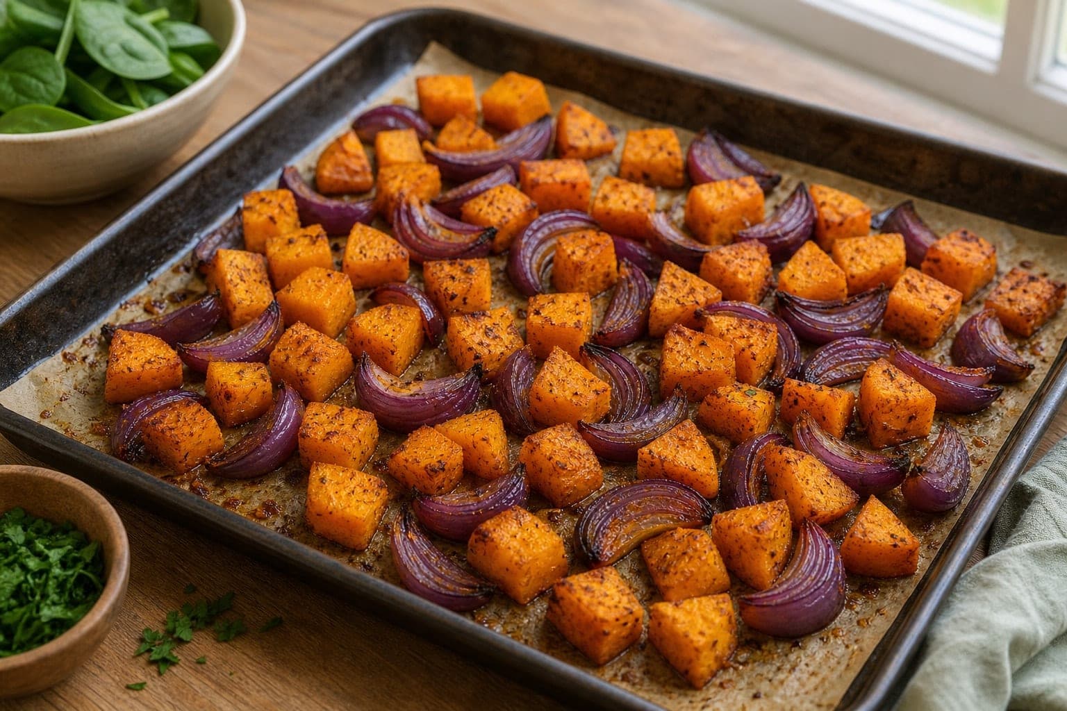 Herby Roasted Squash Lentil Feta Boxes with Lemon cooking step 2: Roast the squash.