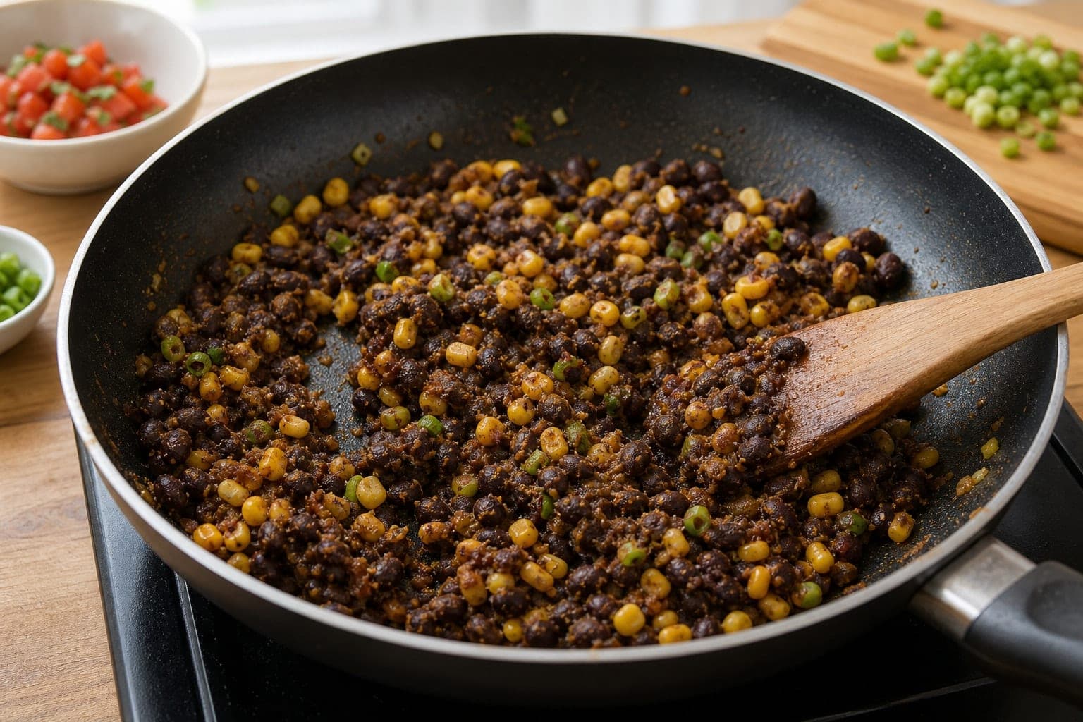 Black Bean Breakfast Wraps with Tomato Salsa cooking step 2: Warm the beans.