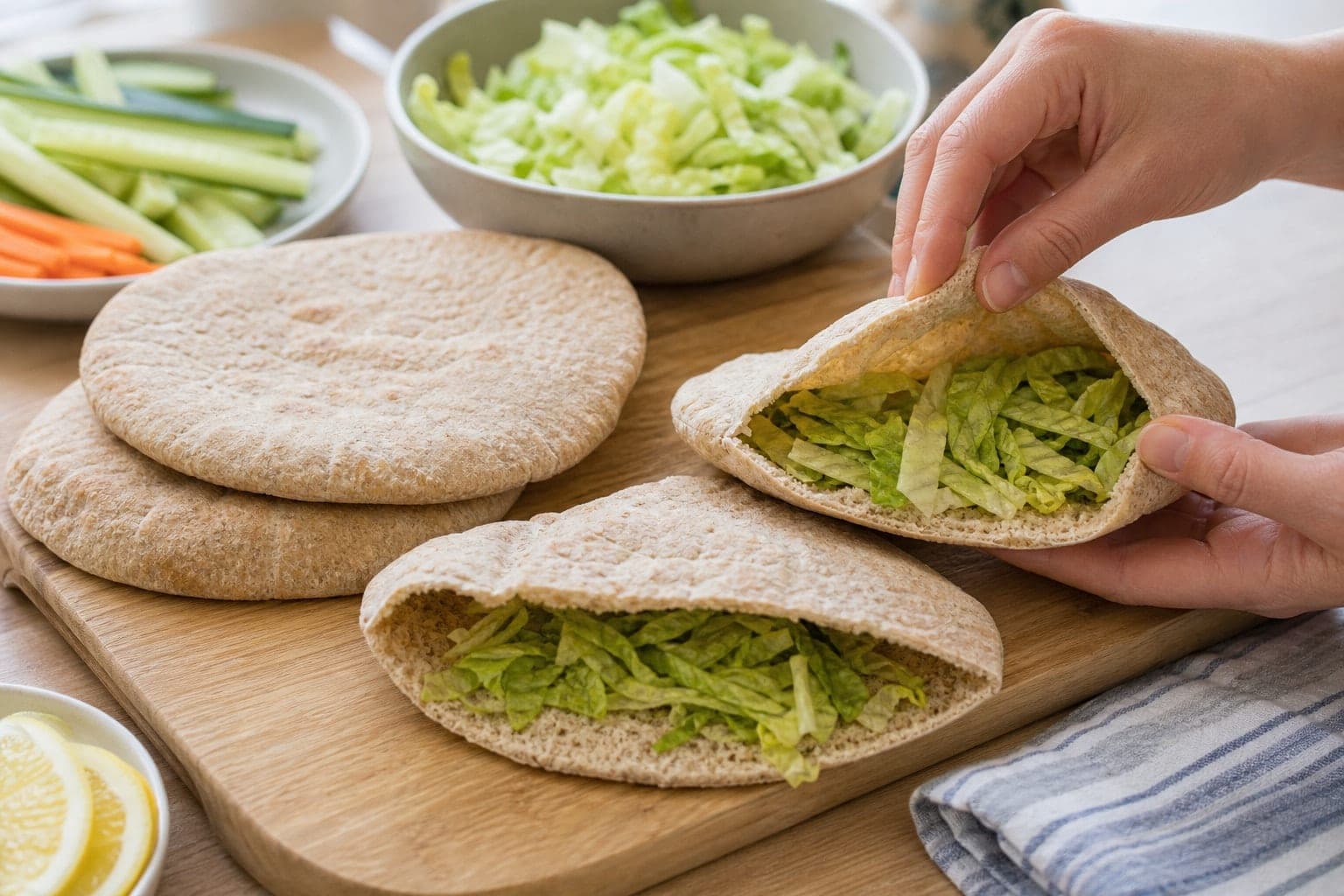 Chickpea Apple Pittas with Dill and Lemon cooking step 3: Open the pittas.