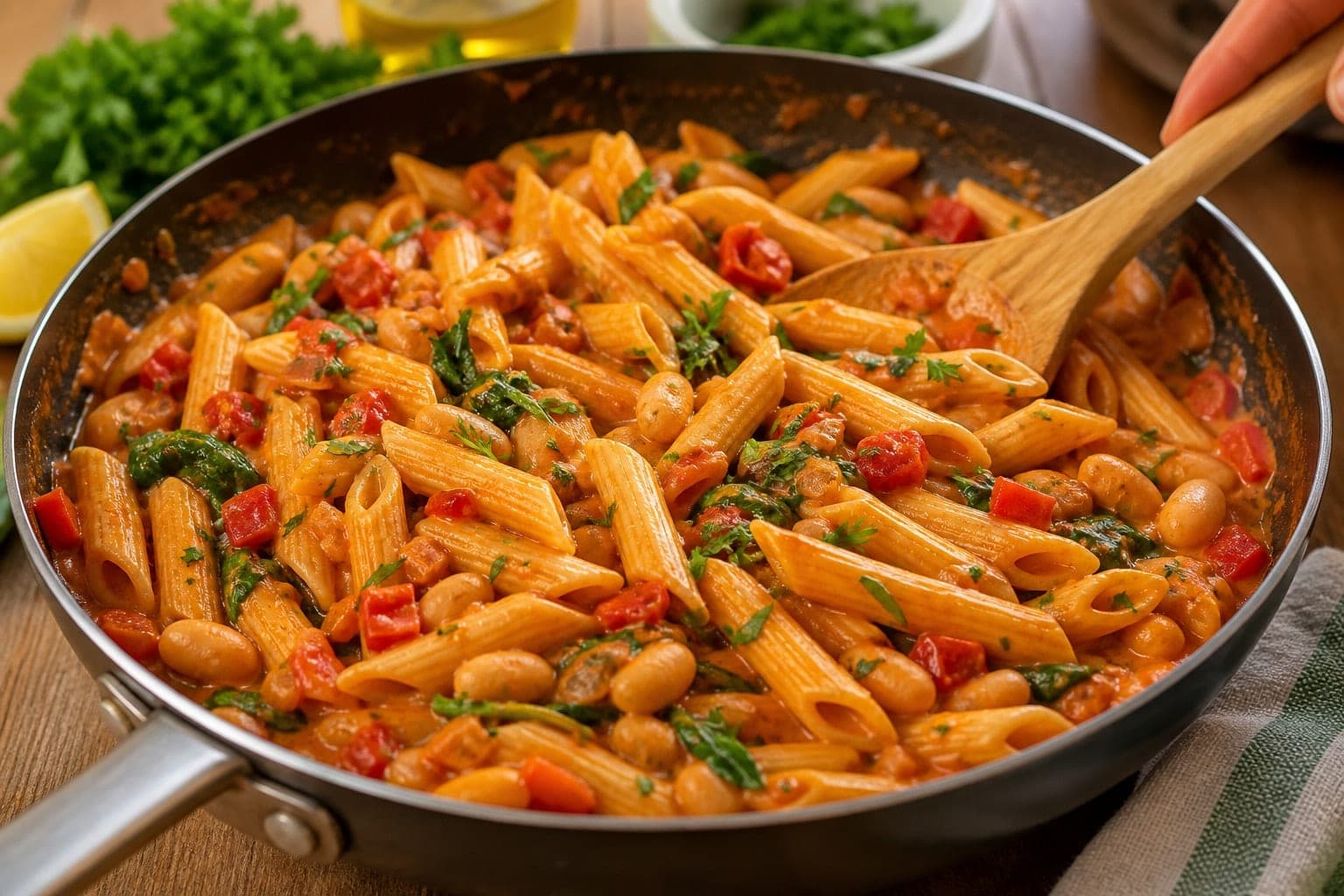Creamy Red Pepper Butter Bean Pasta with Parsley cooking step 6: Toss the pasta.