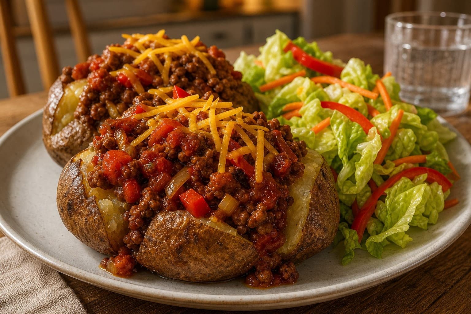 Smoky Beef Tomato Jackets with Lettuce Crunch plated and ready to serve.