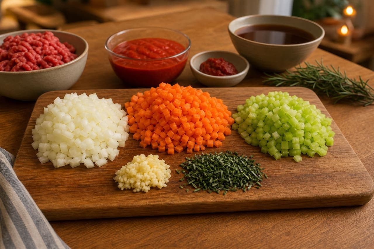 Saucy Beef Ragu Gnocchi with Rosemary and Spinach cooking step 1: Prepare the ragu base.
