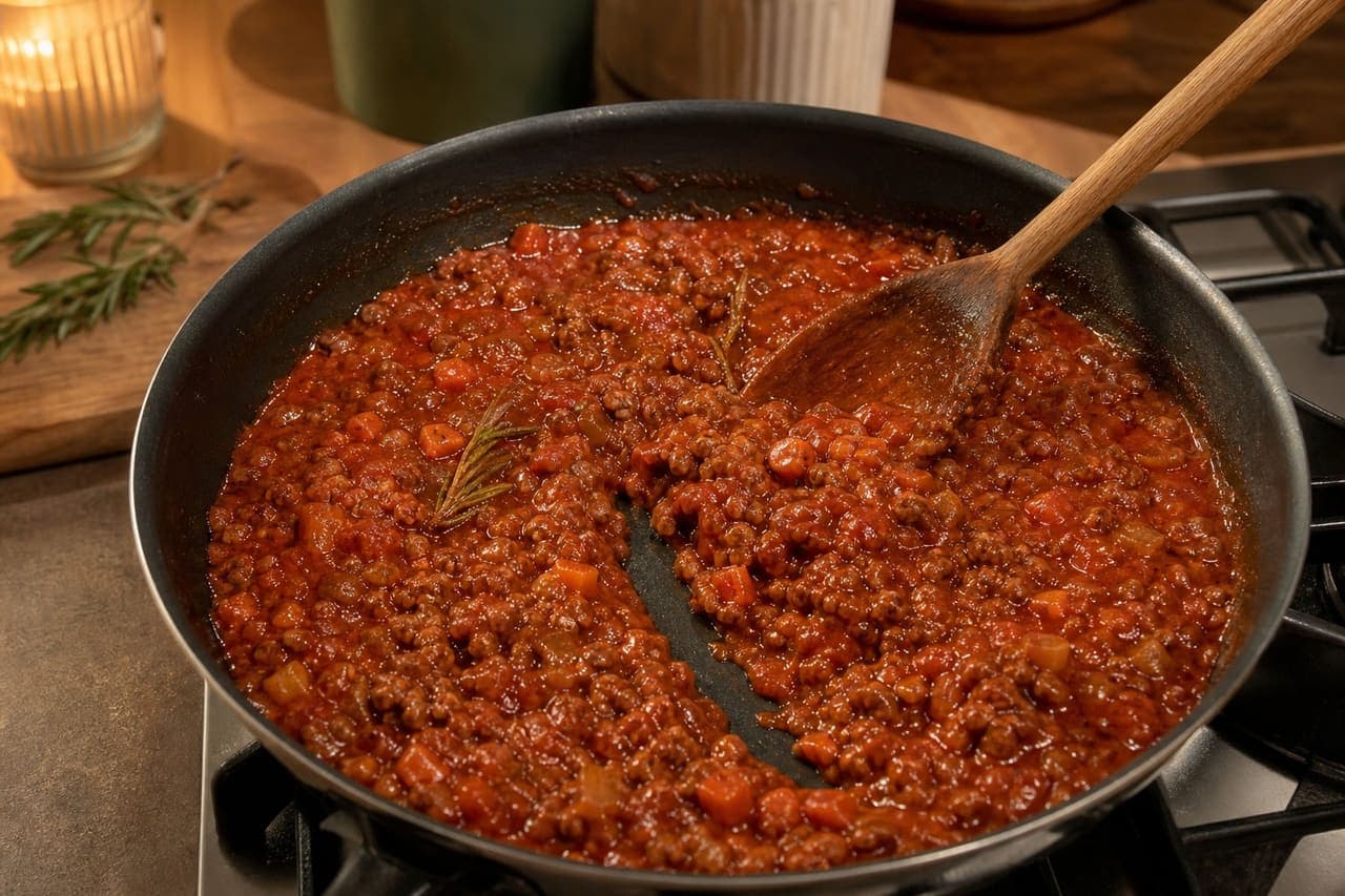Saucy Beef Ragu Gnocchi with Rosemary and Spinach cooking step 4: Simmer the quick ragu.