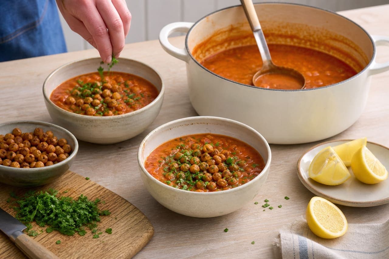 Smoky Red Pepper Chickpea Soup with Lemon Parsley cooking step 6: Finish with lemon.
