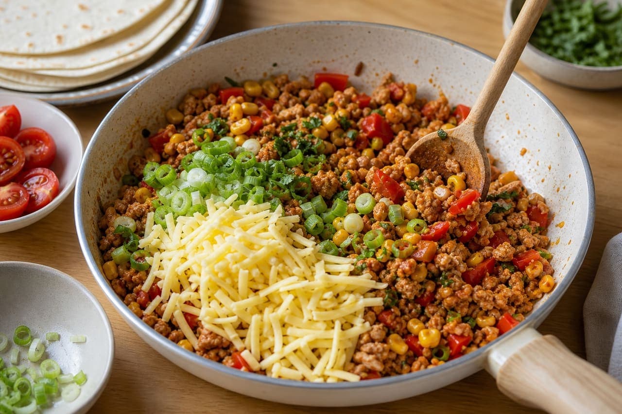 Smoky Turkey Sweetcorn Quesadilla Wedges with Tomato Salsa cooking step 4: Mix the filling.