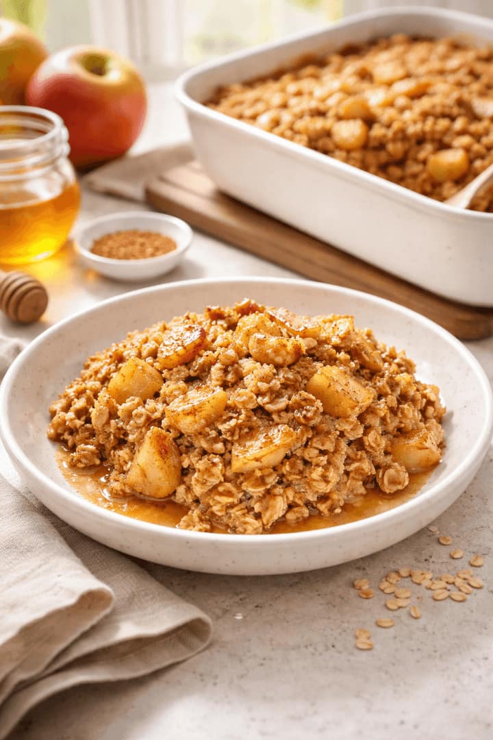 Apple Cinnamon Baked Oats plated and ready to serve.