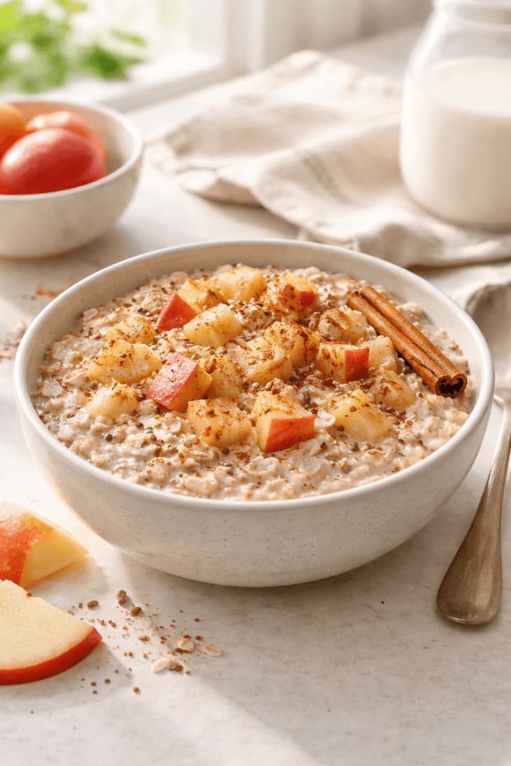 Apple Cinnamon Overnight Oats plated and ready to serve.