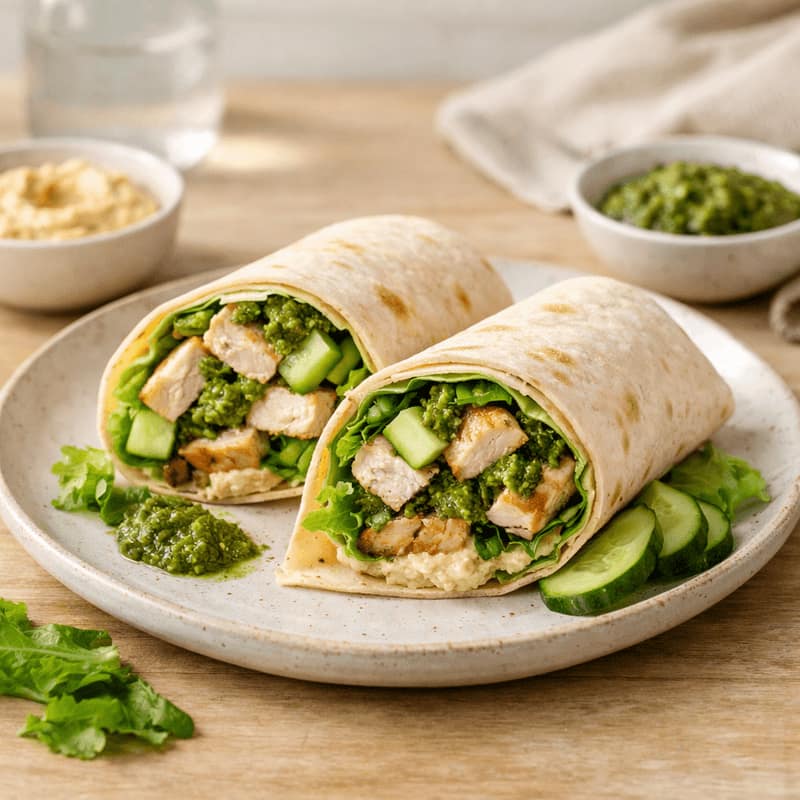 Chicken Pesto Wraps plated and ready to serve.
