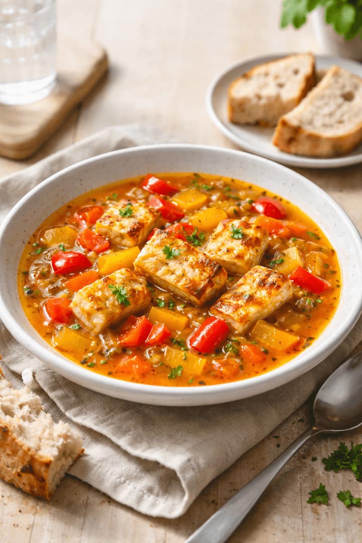 Halloumi Pepper Soup Pots plated and ready to serve.