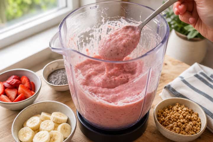 Strawberry Banana Smoothie Bowls cooking step 2: Start cooking.