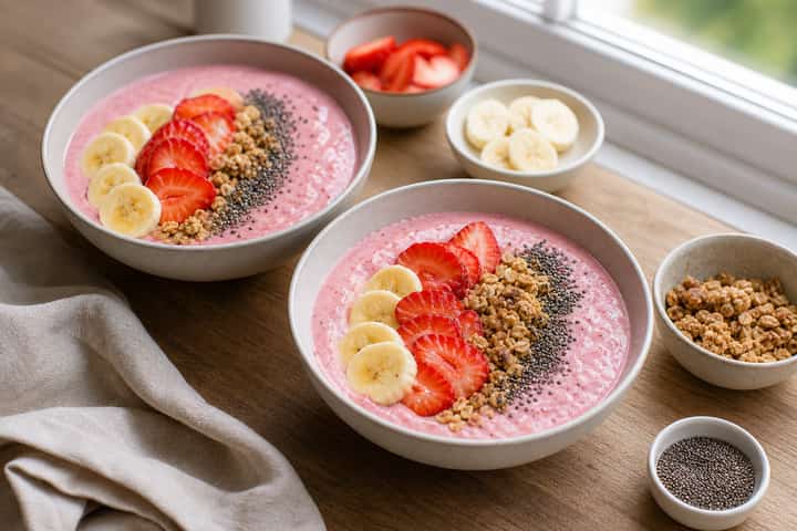 Strawberry Banana Smoothie Bowls cooking step 4: Bring it together.