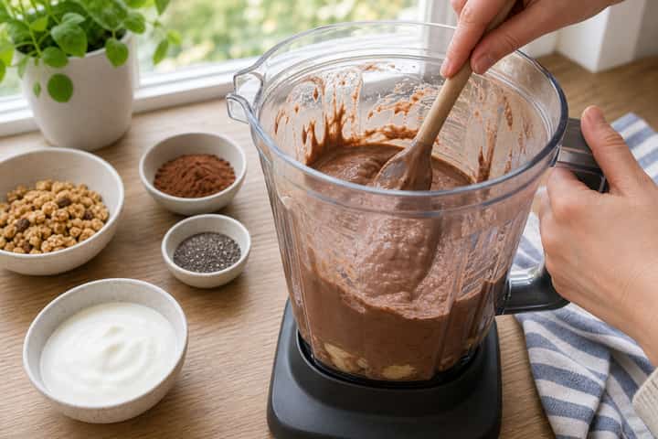 Banana Cacao Smoothie Bowls cooking step 2: Start cooking.