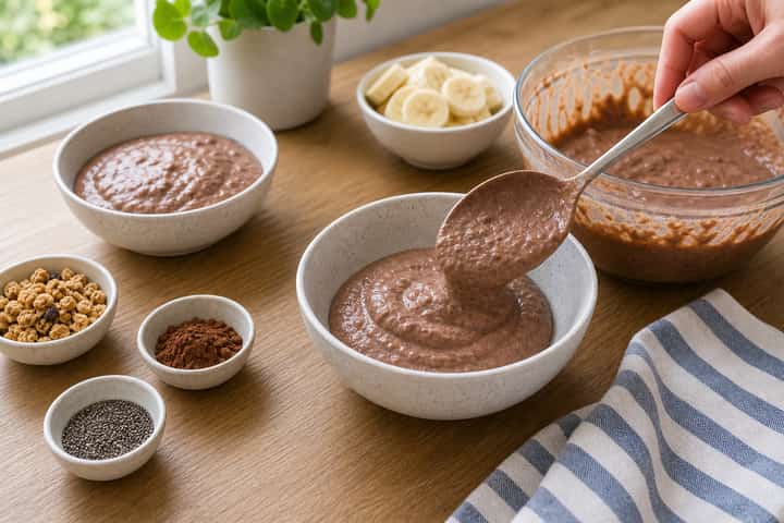 Banana Cacao Smoothie Bowls cooking step 3: Build the flavour.