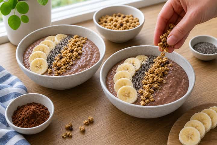 Banana Cacao Smoothie Bowls cooking step 4: Bring it together.