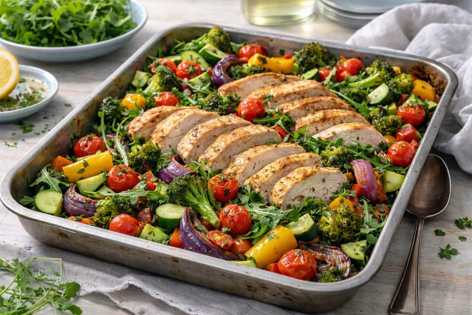 Roast Chicken Salad Boxes plated and ready to serve.