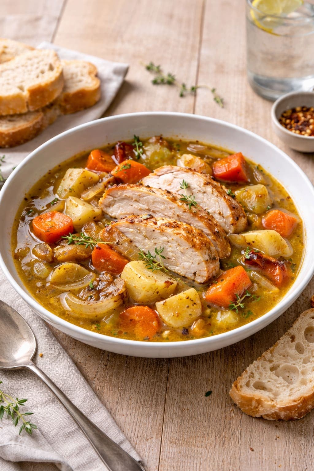 Roast Chicken Soup Pots plated and ready to serve.