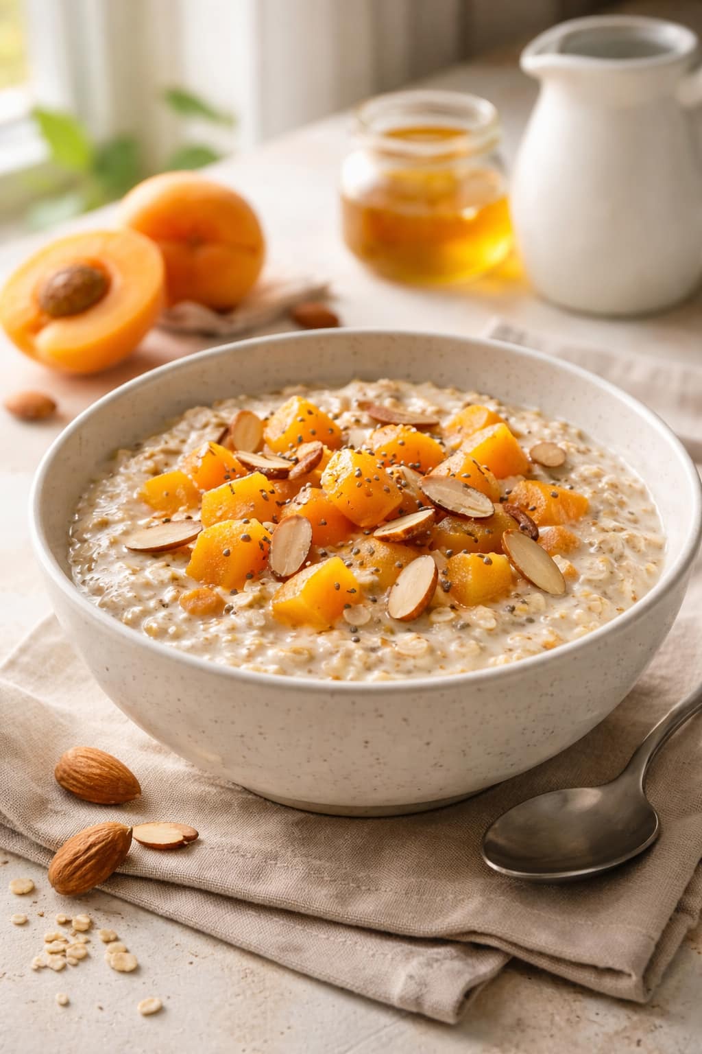 Apricot Almond Overnight Oats plated and ready to serve.