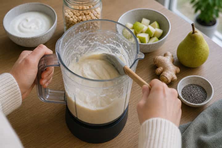 Pear Ginger Smoothie Bowls cooking step 2: Start cooking.