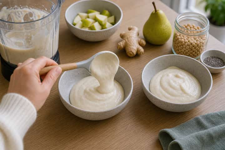 Pear Ginger Smoothie Bowls cooking step 3: Build the flavour.