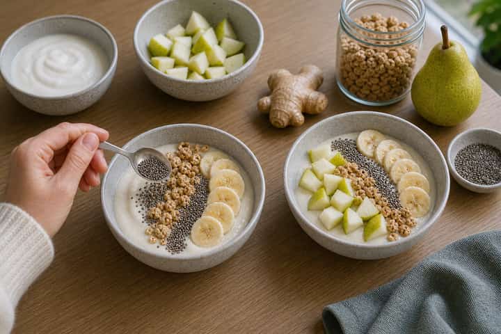 Pear Ginger Smoothie Bowls cooking step 4: Bring it together.