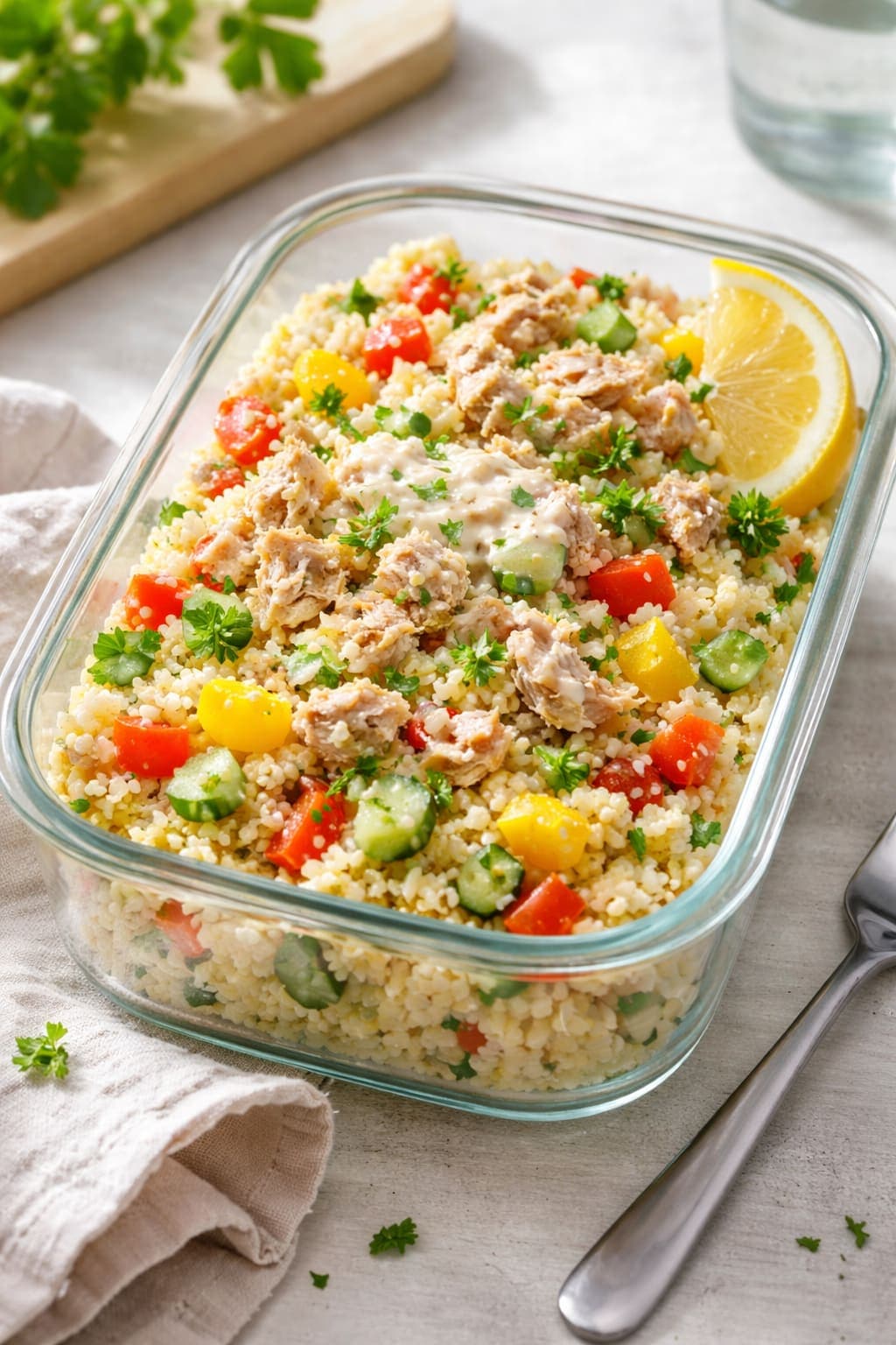 Tuna Mayo Couscous Boxes plated and ready to serve.