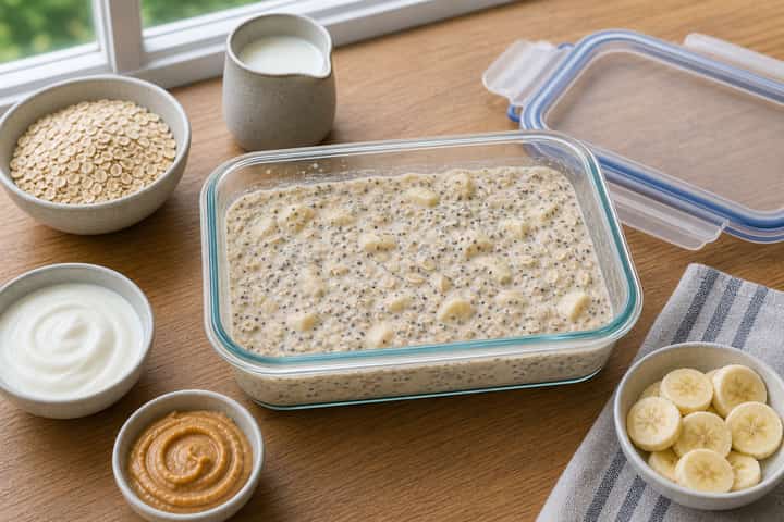 Banana Peanut Overnight Oats cooking step 3: Build the flavour.