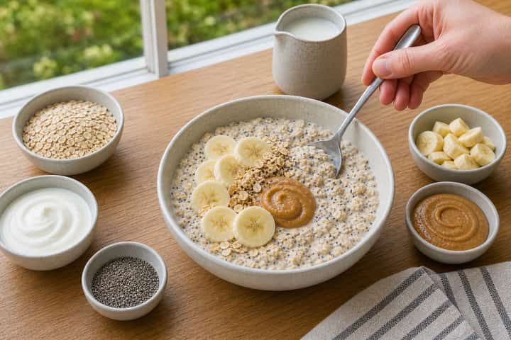 Banana Peanut Overnight Oats cooking step 4: Bring it together.