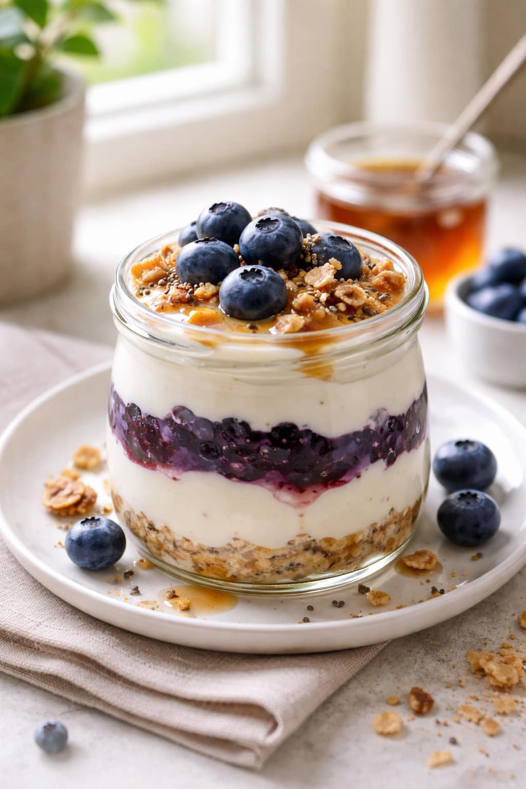 Blueberry Maple Yogurt Pots plated and ready to serve.