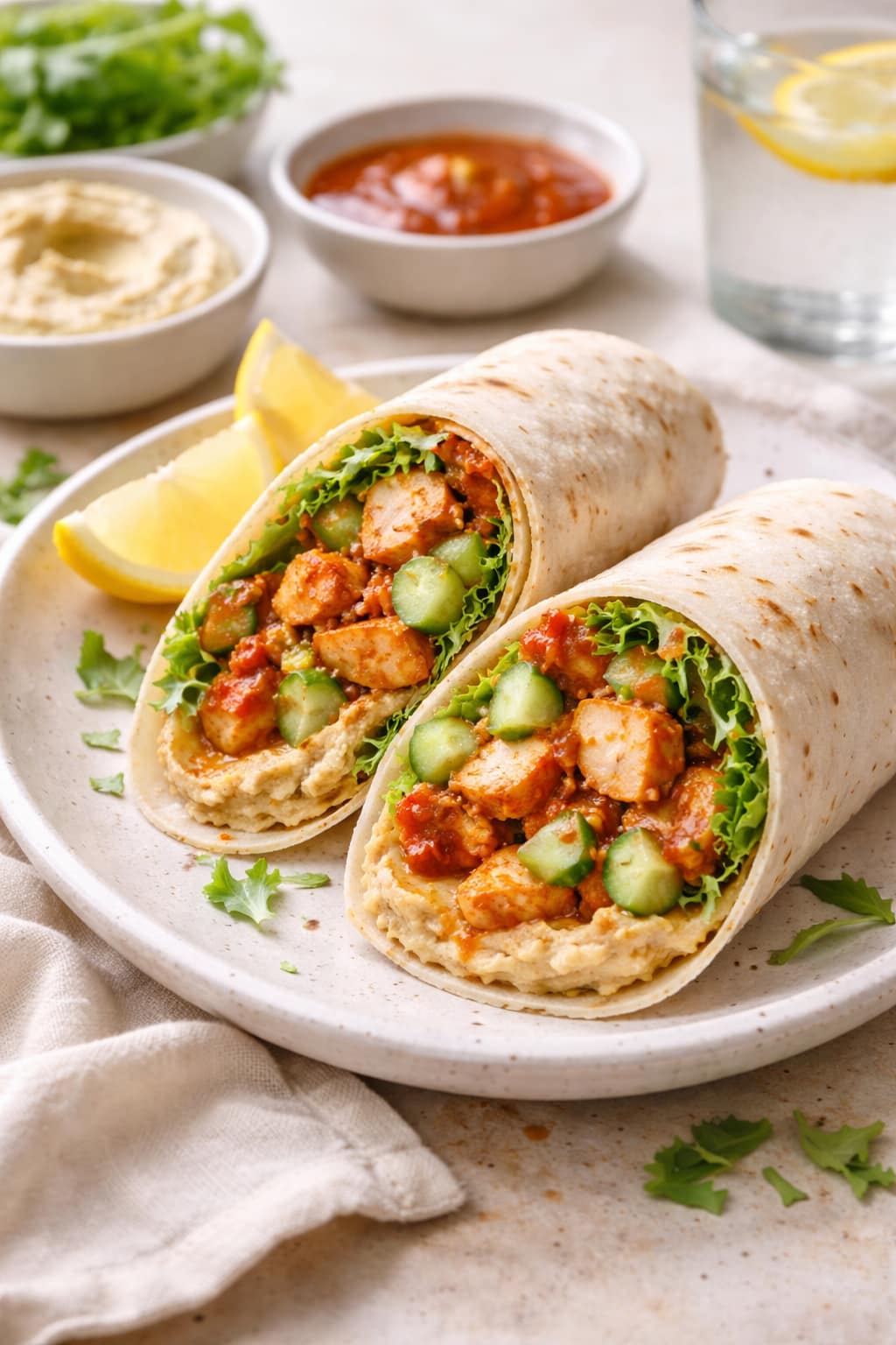 Chicken Piri Piri Wraps plated and ready to serve.