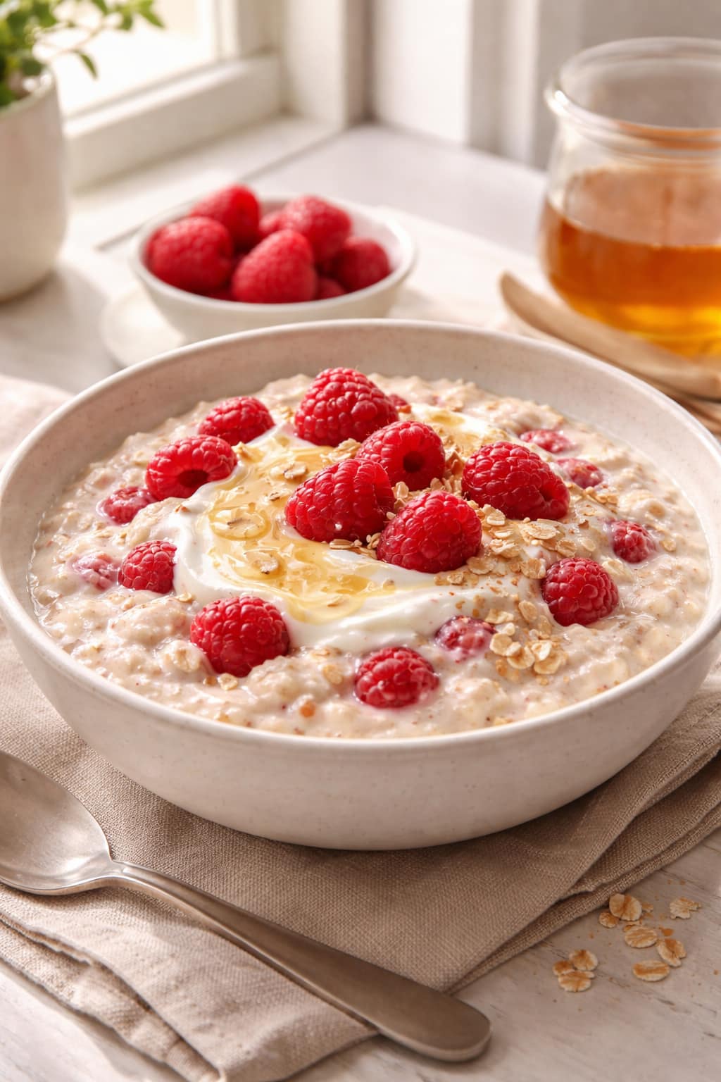Raspberry Vanilla Porridge plated and ready to serve.