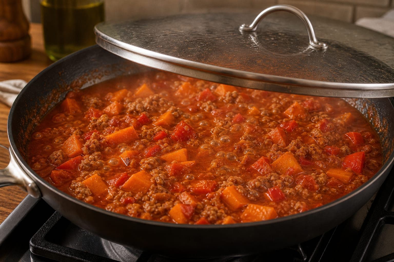 Smoky Turkey Sweet Potato Bowls cooking step 4: Simmer the sauce.