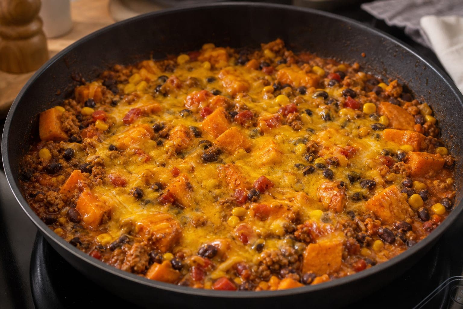 Smoky Turkey Sweet Potato Bowls cooking step 5: Add beans and cheese.