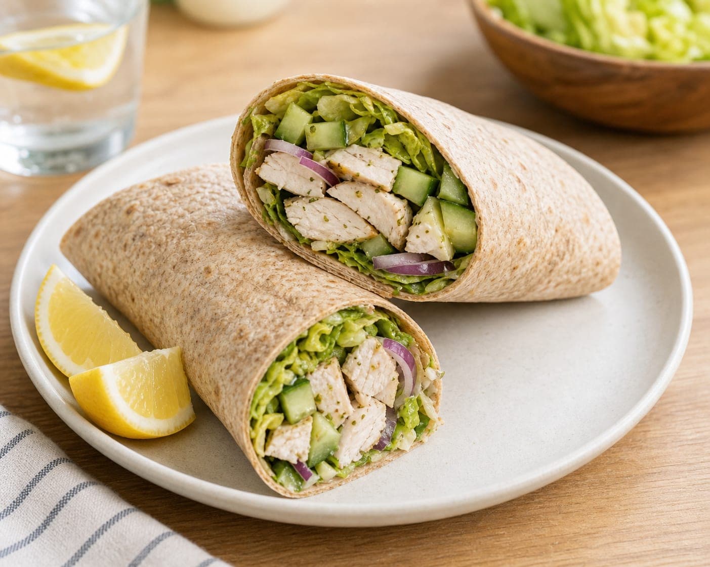 Chicken Cucumber Lemon Wraps plated and ready to serve.