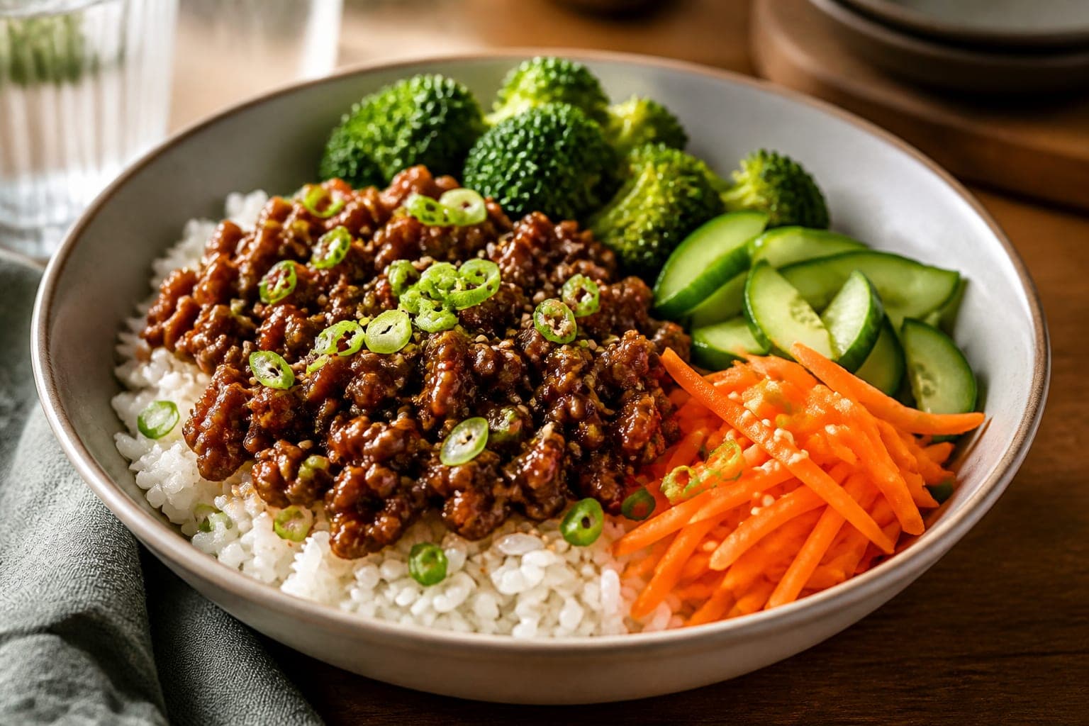 Korean-Style Beef Bulgogi Rice Bowls plated and ready to serve.