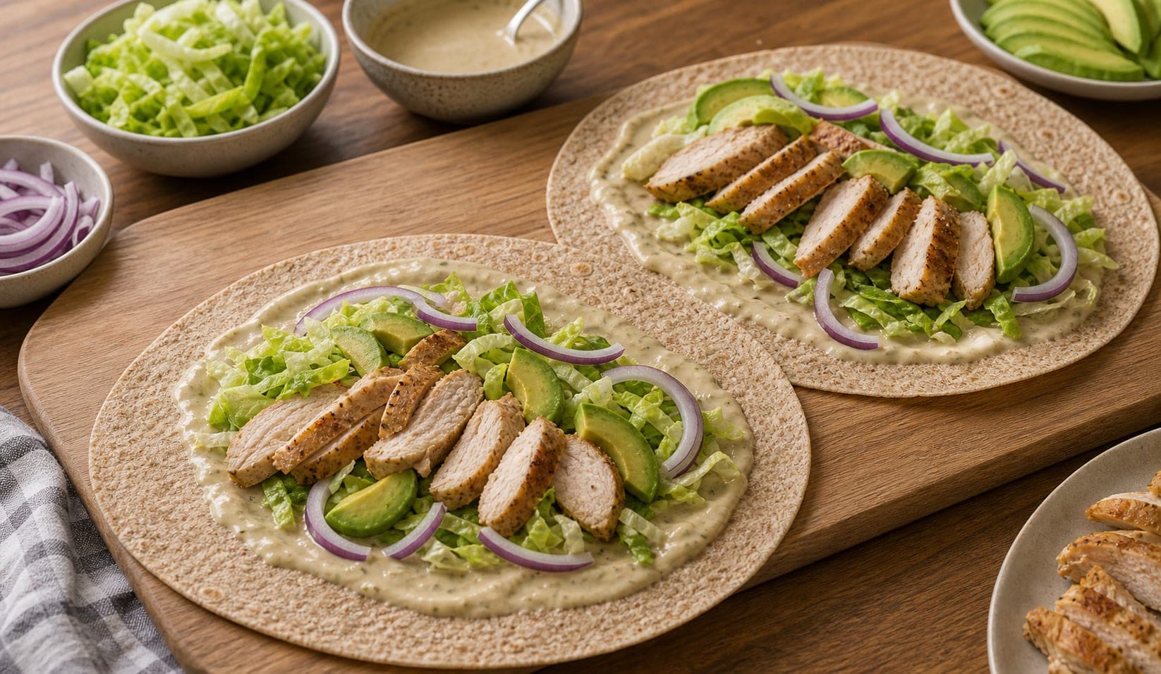 Chicken Avocado Tahini Wraps cooking step 4: Fill the wraps.