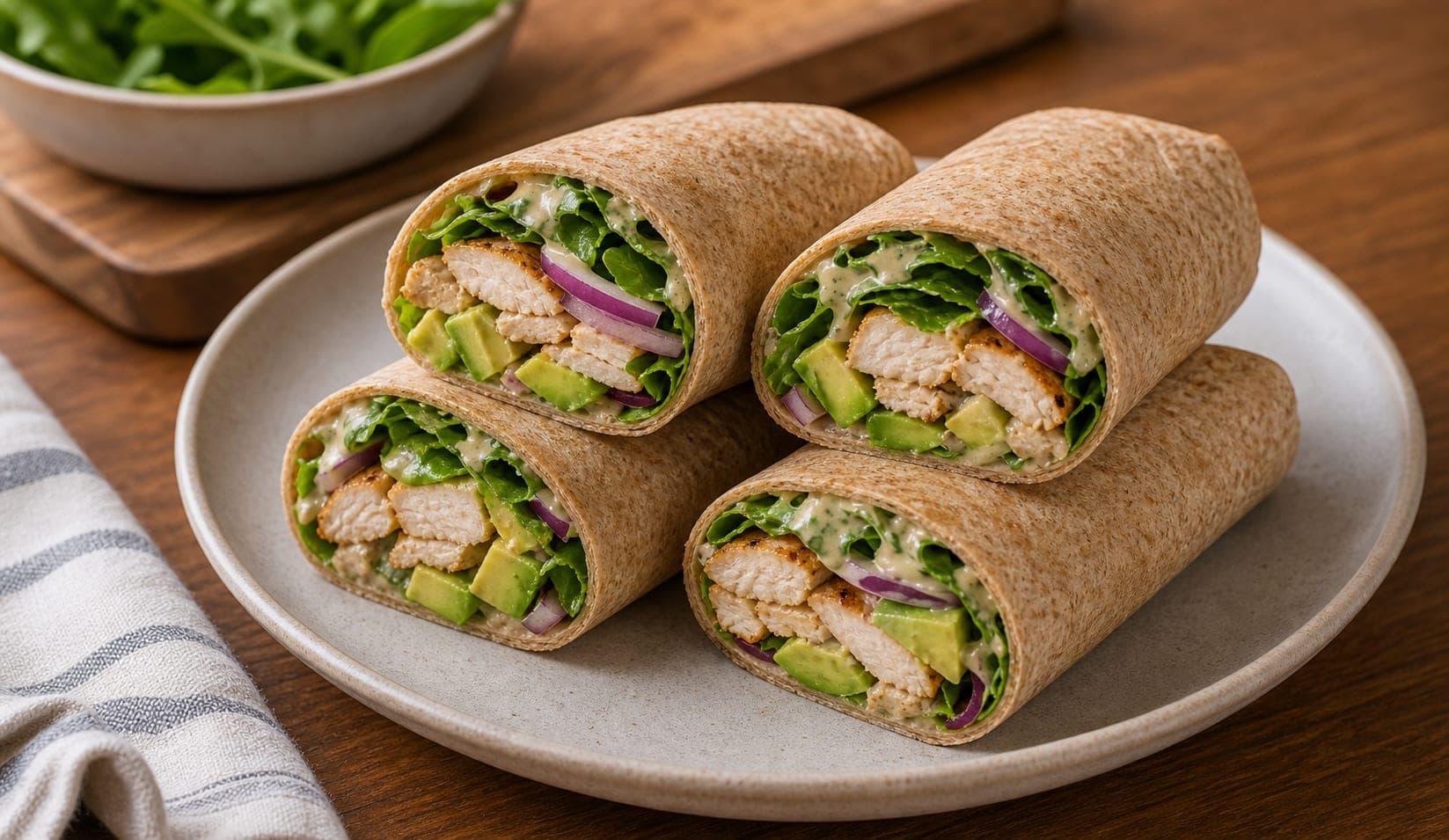 Chicken Avocado Tahini Wraps cooking step 5: Roll and pack.