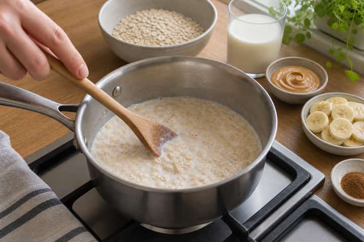 Peanut Banana Porridge cooking step 2: Start cooking.