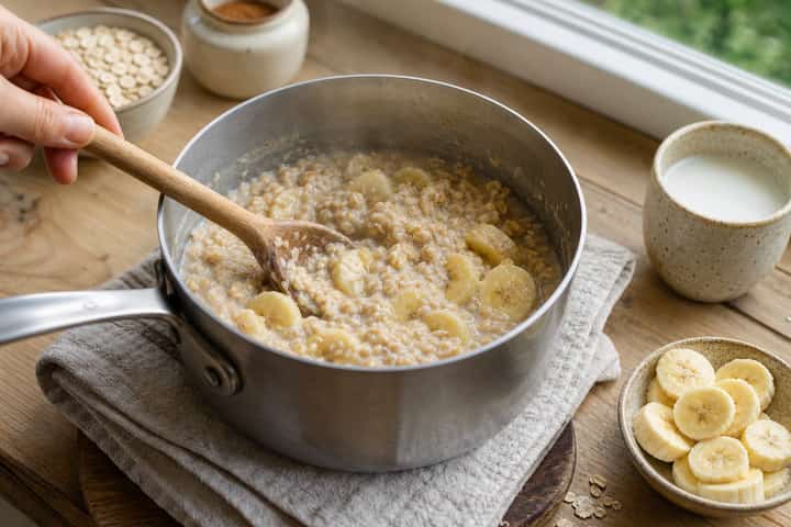 Peanut Banana Porridge cooking step 4: Bring it together.
