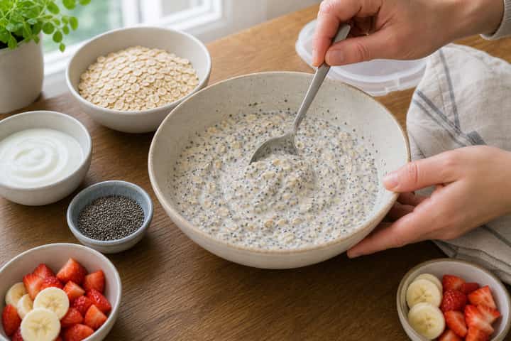 Strawberry Banana Overnight Oats cooking step 2: Start cooking.