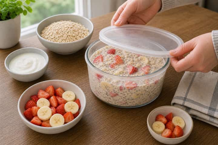 Strawberry Banana Overnight Oats cooking step 3: Build the flavour.