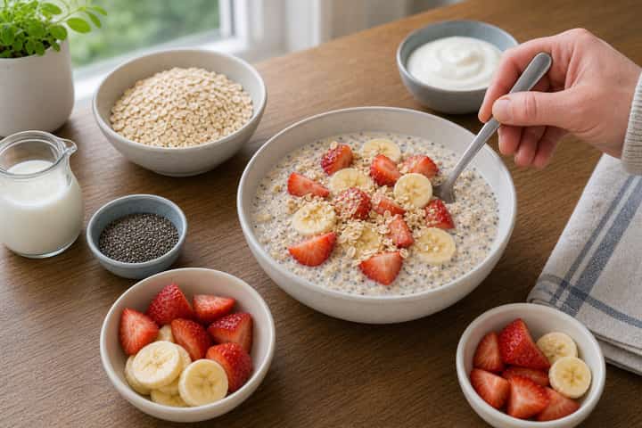 Strawberry Banana Overnight Oats cooking step 4: Bring it together.