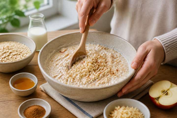 Apple Cinnamon Bircher cooking step 2: Start cooking.