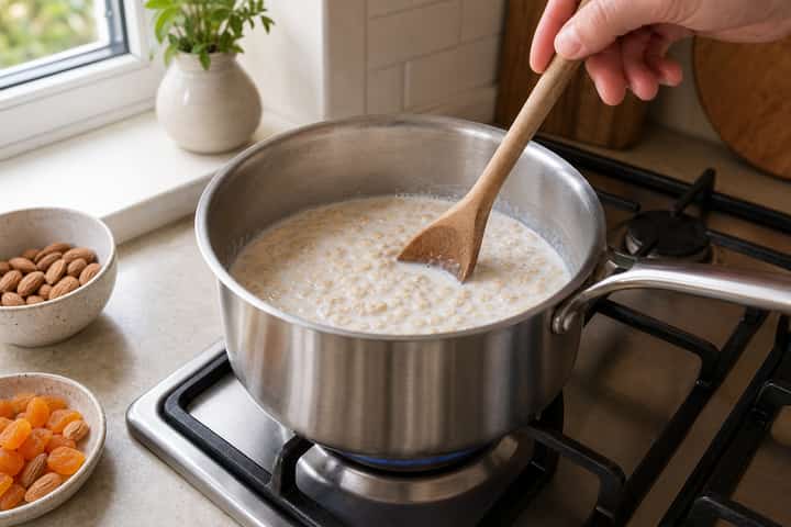 Apricot Almond Porridge cooking step 2: Start cooking.