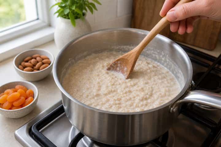Apricot Almond Porridge cooking step 3: Build the flavour.