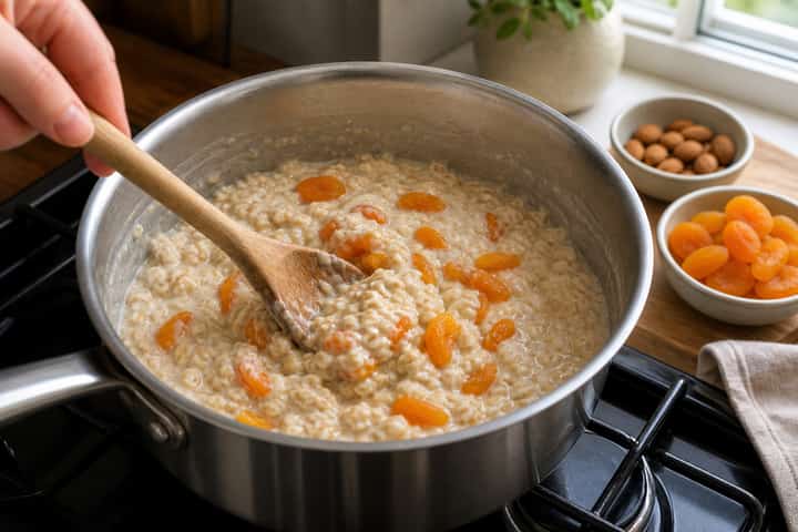 Apricot Almond Porridge cooking step 4: Bring it together.